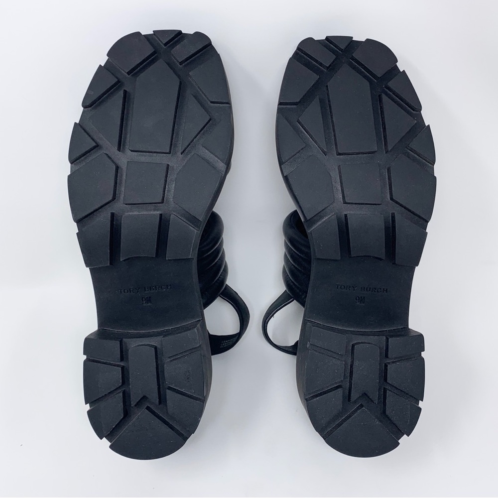 NEW Tory Burch Lug Sole Heeled Sandals (Sz 9) Quilted Leather Slingback Black - Picture 9 of 13